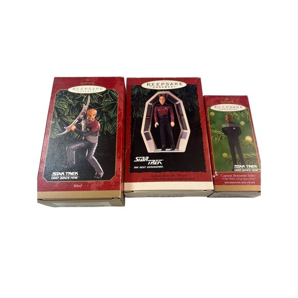 Star Trek Keepsake Ornaments Set Of 3 Worf Captain Picard Captain Sisko Hallmark - Picture 1 of 4